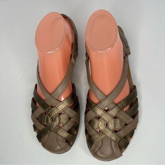 NWOT! Earth Origins Berri Woven Casual Round Slip-On Tan Leather Sandals Sz 9N - Picture 7 of 11